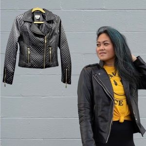 Celebrity Pink Black Faux Leather Quilted Moto Jacket size S